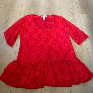 Plus Size Red Lace Peplum Top